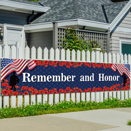 Rvsticty Memorial Day banner for house display, adds festive red white blue ambiance.