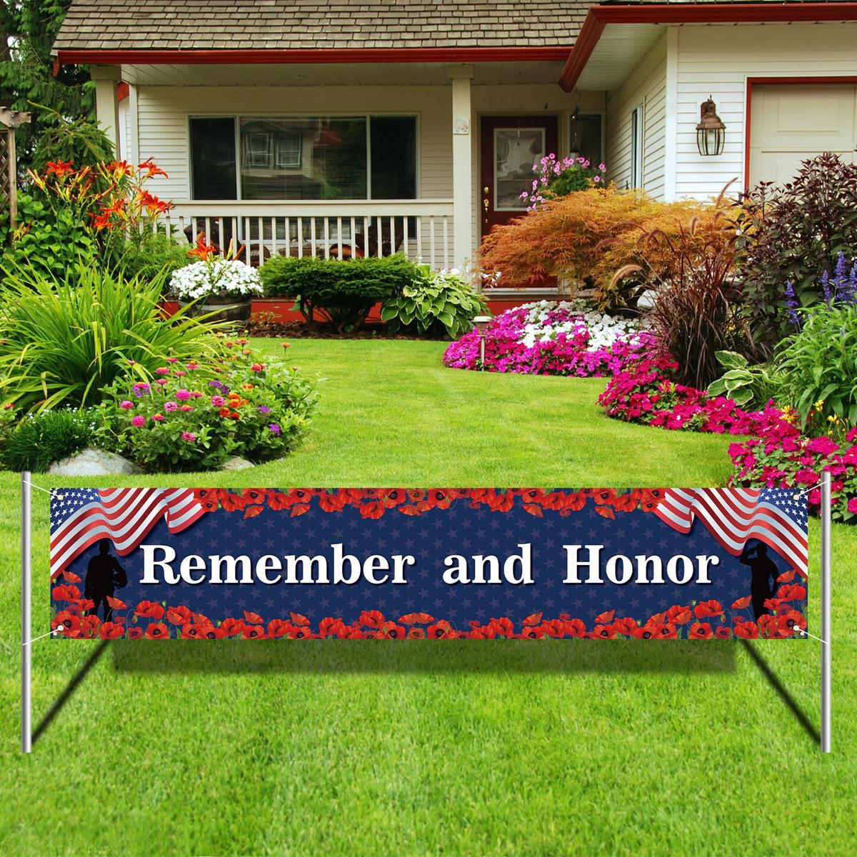 Rvsticty USA red white blue wall decor banner, festive interior decoration.