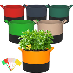RVZHI 15-gallon grow bag for potato planting with colorful patchwork and ample root space.