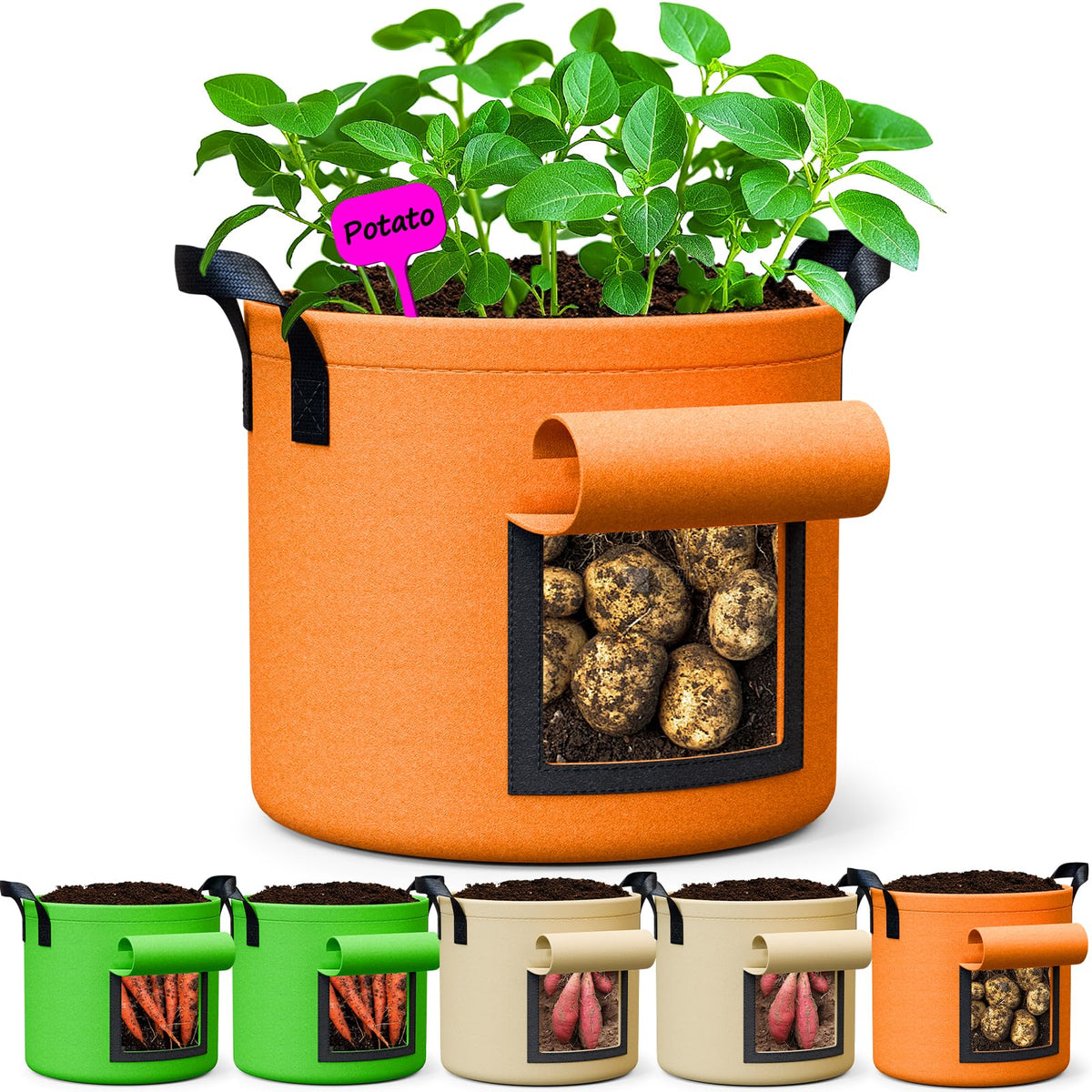 RVZHI 5-gallon potato grow bags in a six-pack for easy home vegetable gardening.