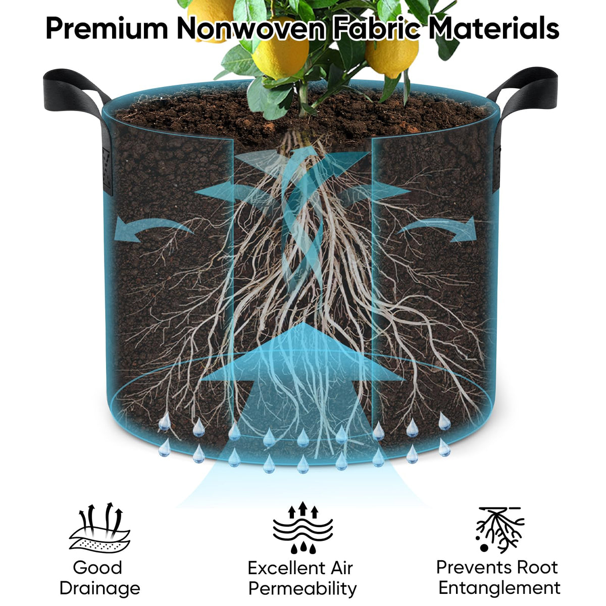 RVZHI black 5-gallon pots suitable for tomatoes, herbs, and more.