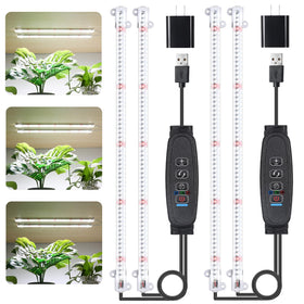 RWNTAO dual-head grow light strips illuminating a small indoor garden