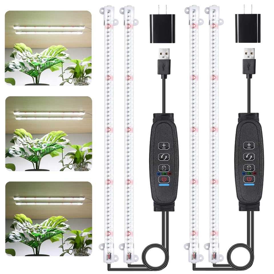 RWNTAO dual-head grow light strips illuminating a small indoor garden