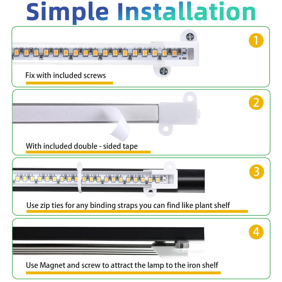 RWNTAO two-pack growing lamp mounted setup for flexible placement on shelves