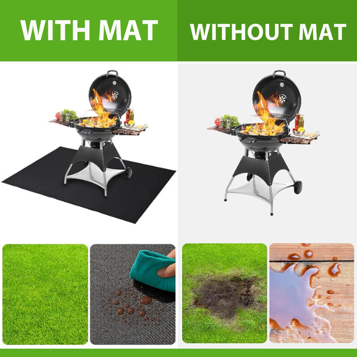RWSEFK anti-skid silicone coating keeps mat in place during cooking.