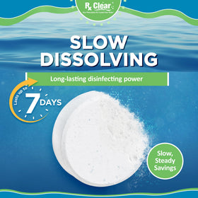 Rx Clear tabs in a floating chlorinator for easy pool dosing.