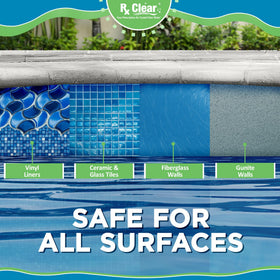 Rx Clear tablets work with vinyl, fiberglass, tile, and gunite surfaces.