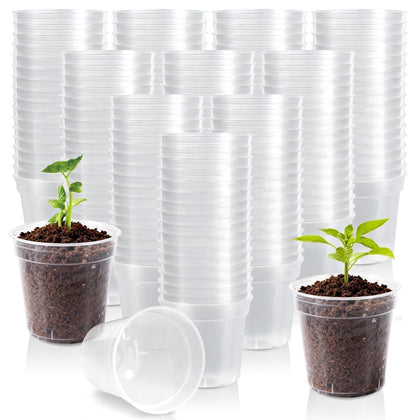RXLWYUNLAE 2-inch clear nursery pot top view showing easy-grip rim for handling moist soil