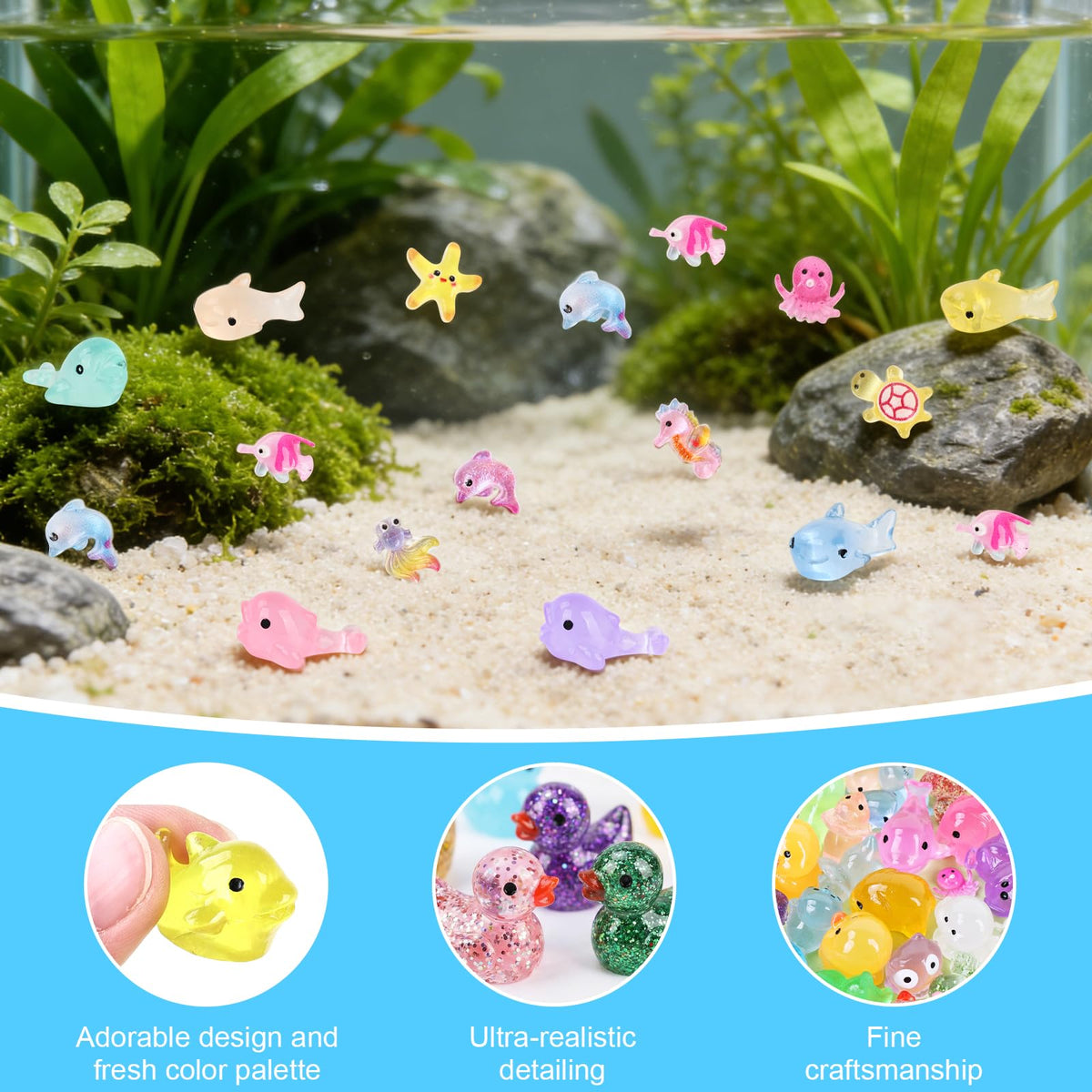 Ryaco mini resin sea creatures brighten aquariums and landscape scenes.