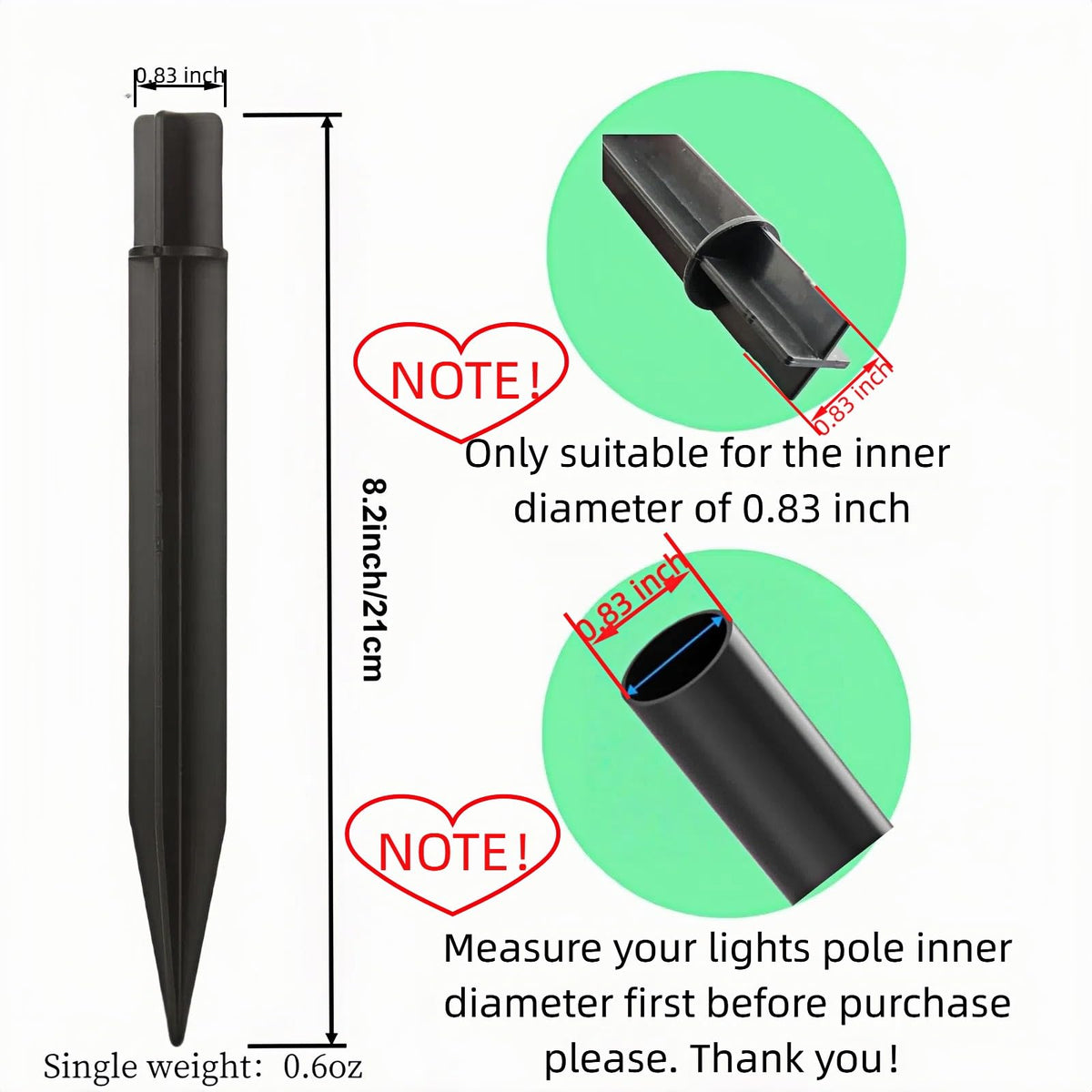 RyanDesign spike with 0.83-inch inner diameter for tool-free light attachment.