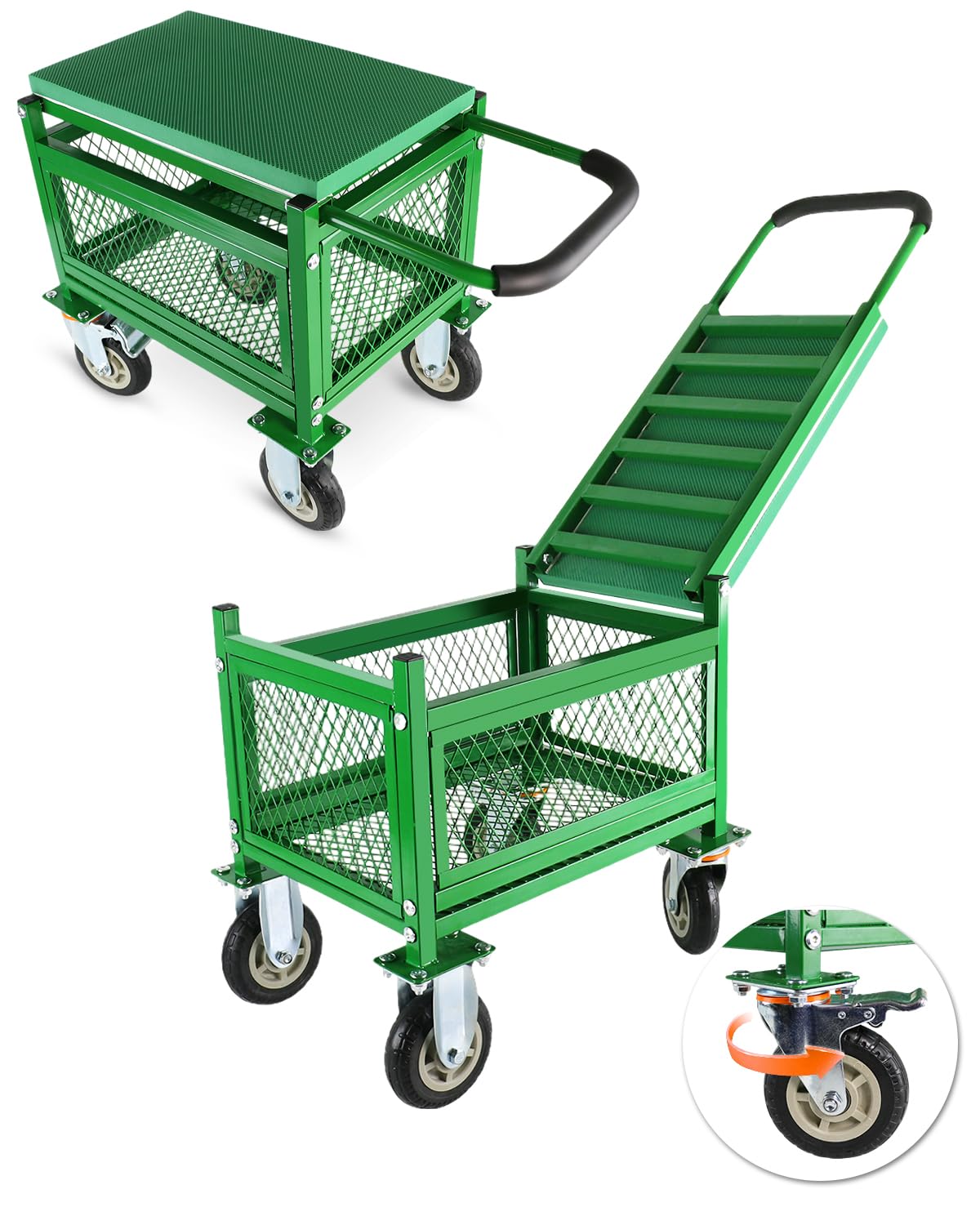 Ryansunoro garden seat with 360 swivel wheels for smooth movement on grass and gravel