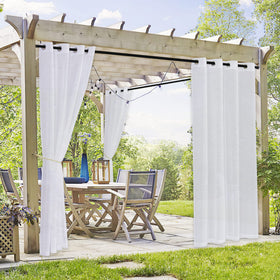 RYB HOME 2 panels pergola curtains outdoor waterproof white sheer demonstrate outdoor protection and light diffusion