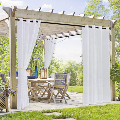 RYB HOME 2 panels pergola curtains outdoor waterproof white sheer demonstrate outdoor protection and light diffusion