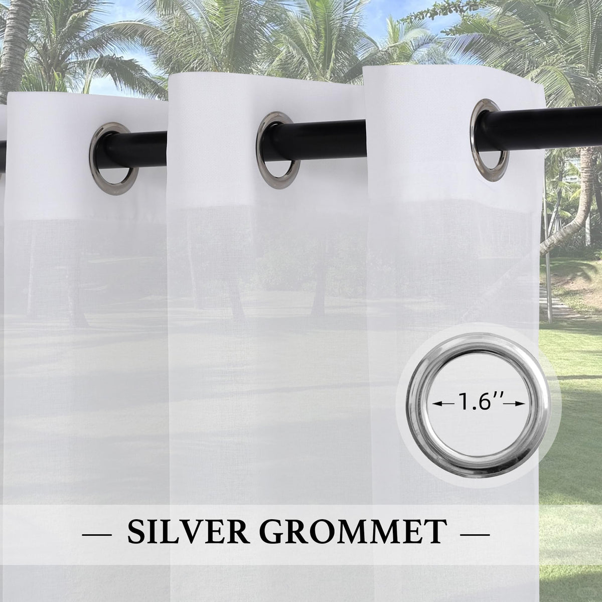 RYB HOME linen-look outdoor sheer curtain shows half-privacy filtering for patio sunlight