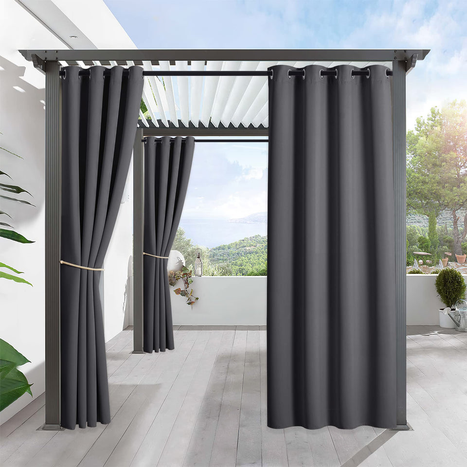 RYB HOME outdoor curtain panel in grey blocks sunlight and cold drafts.