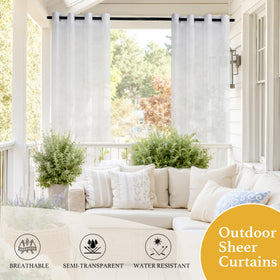 RYB HOME porch spa setup with linen-look curtains providing privacy and shade