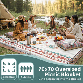 RYCHIC 2-in-1 picnic mat showing oxford-bottom moisture-resistance against damp ground.