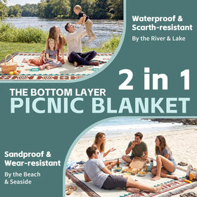 RYCHIC 2-in-1 mat set on a park or beach scene for versatile outdoor use.