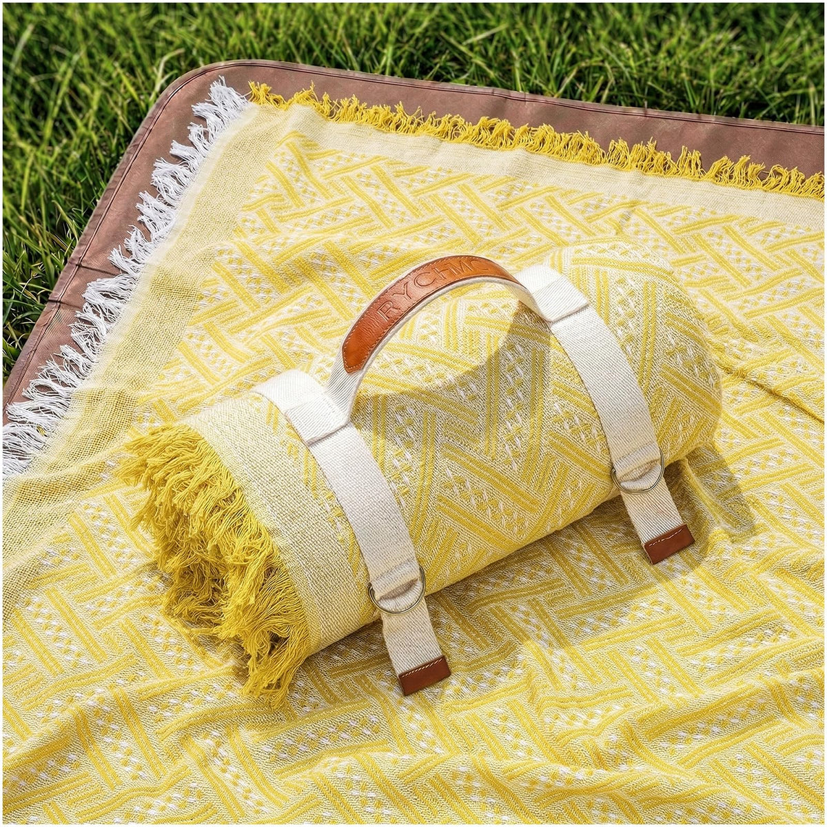 RYCHIC 2-in-1 oversized picnic blanket folded for easy transport