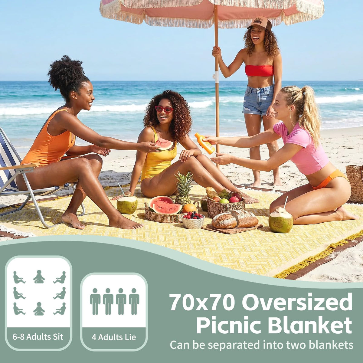 RYCHIC unfolded blanket size fits 6-8 adults for group outings