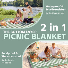 RYCHIC 2in1 extralarge picnic mat beach scene showing woven top and vibe.