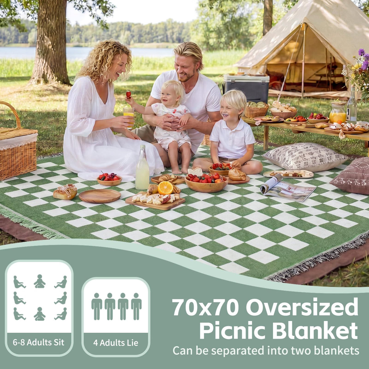 RYCHIC 2in1 extralarge picnic mat dual-layer closeup highlighting waterproof base.