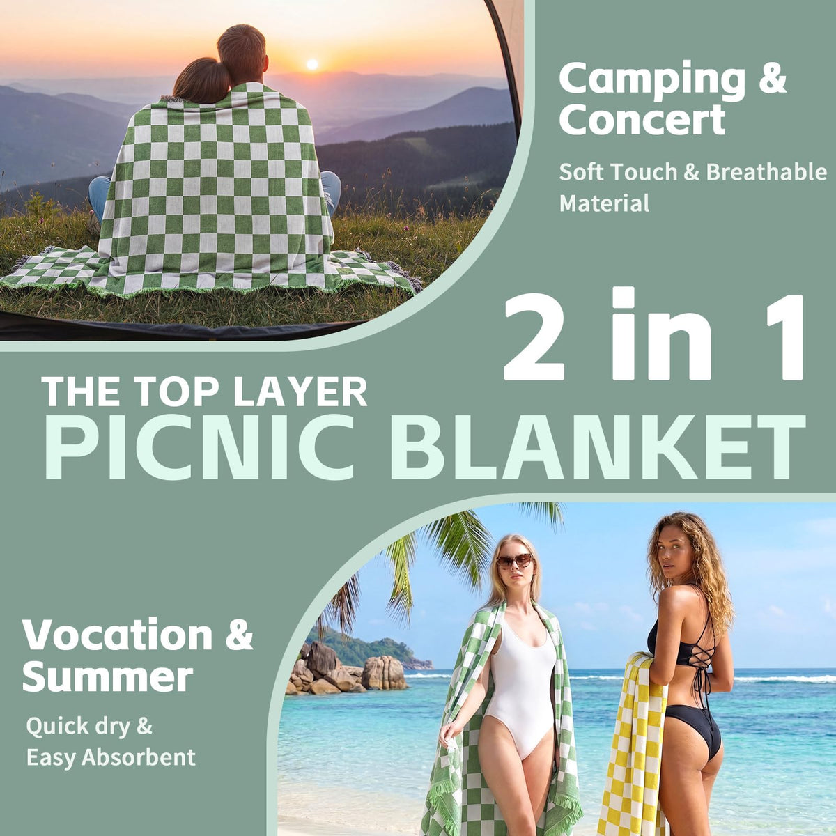 RYCHIC 2in1 extralarge picnic mat folded-compact for easy travel.