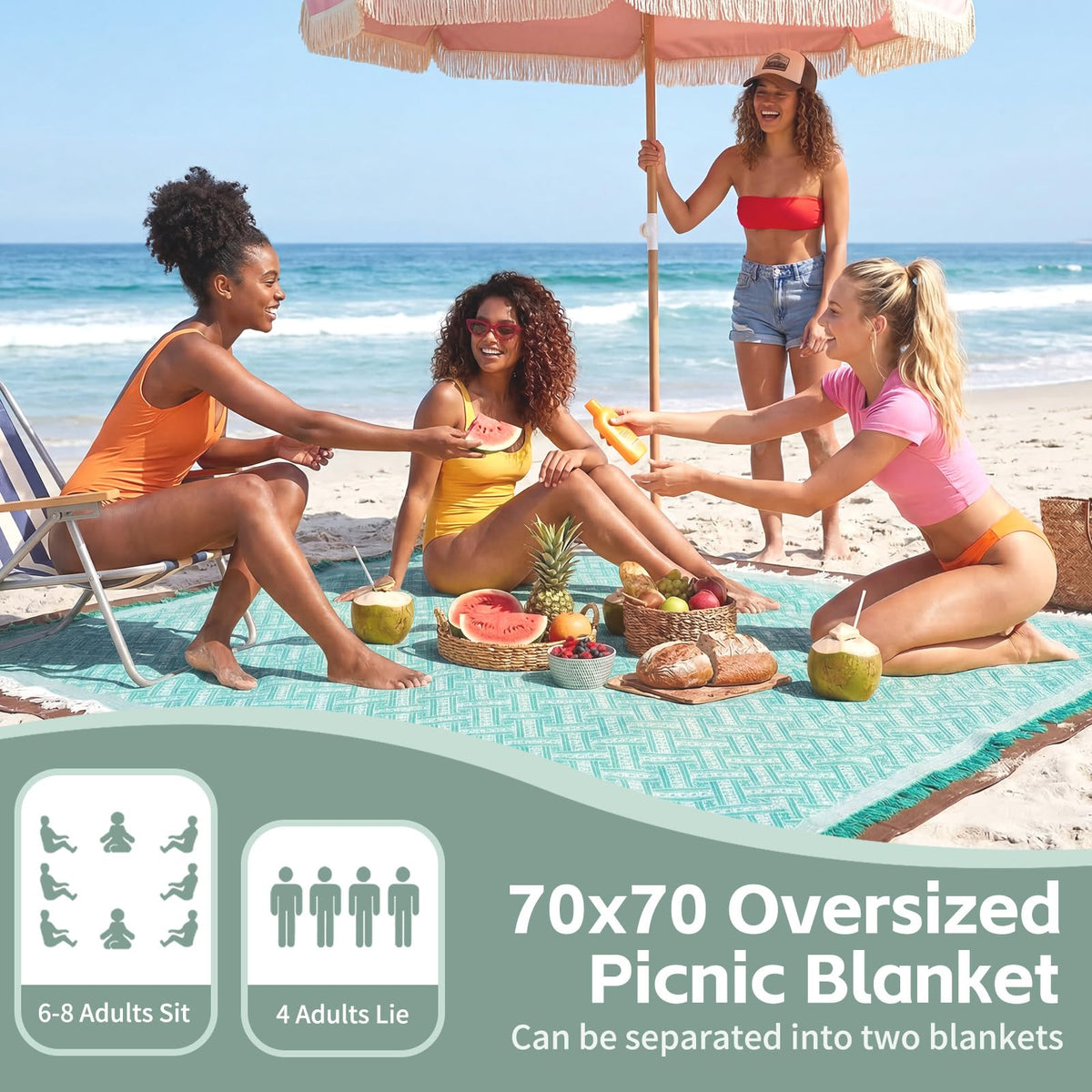 RYCHIC boho blanket folded compactly demonstrates travel-friendly packing