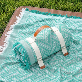 RYCHIC boho beach blanket top view with a soft woven surface for comfy outdoor seating