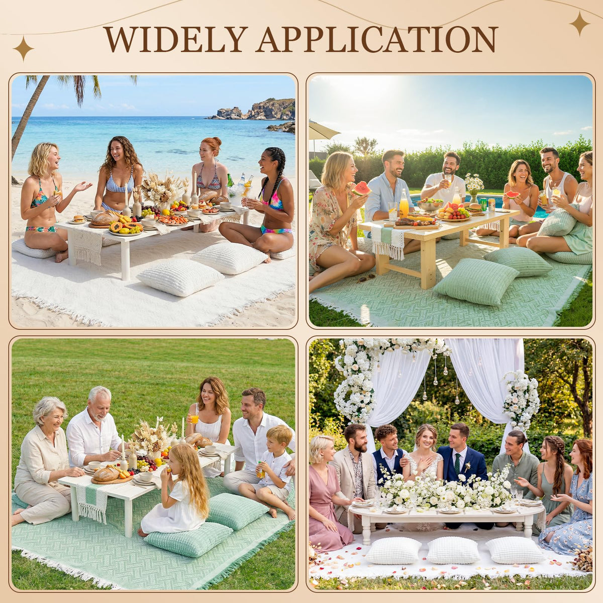 RYCHIC boho blanket set elevates outdoor wedding and party decor.