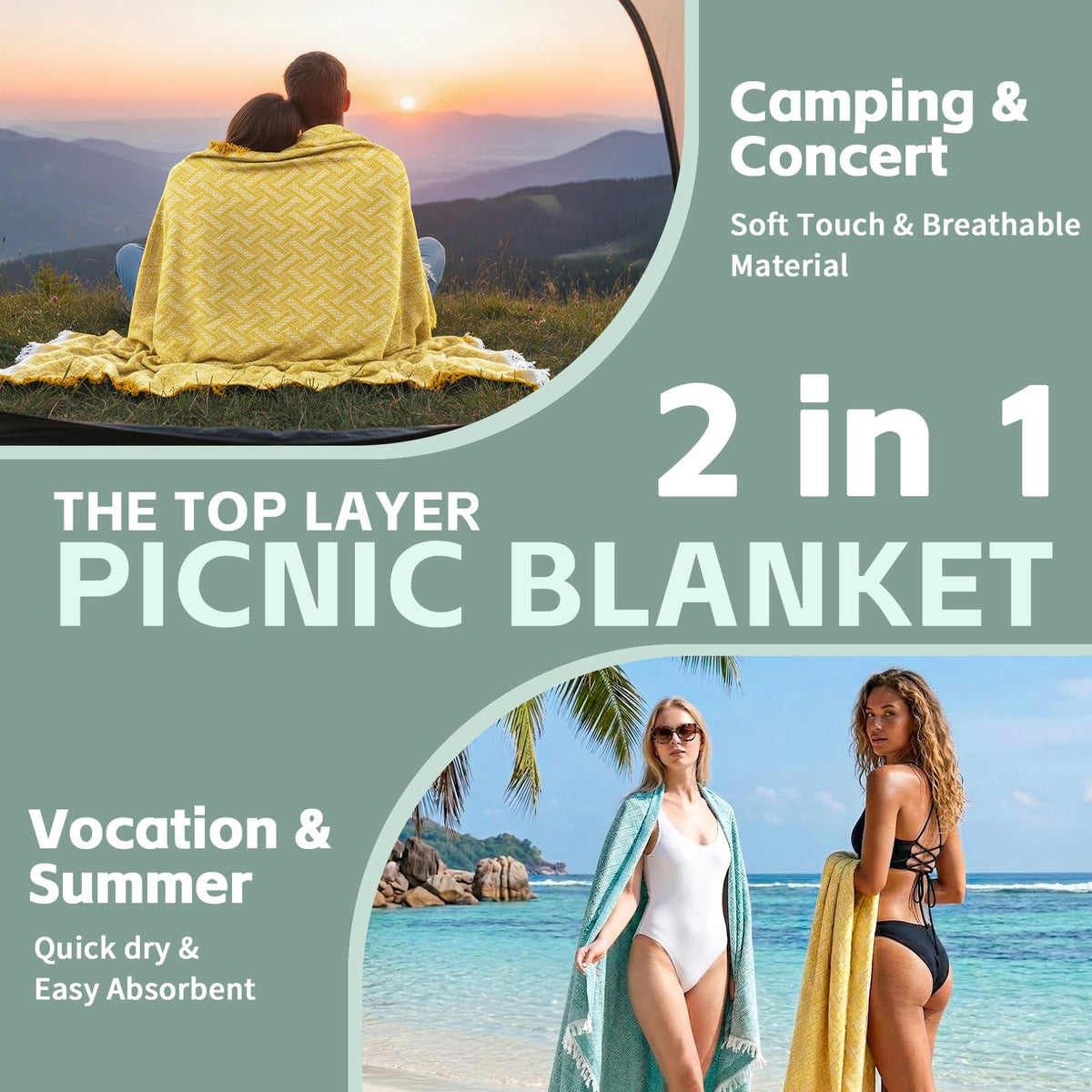 RYCHIC dual-layer blanket shows waterproof Oxford base for damp grass protection