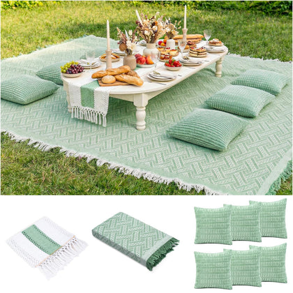 RYCHIC extra large boho picnic blanket laid on grass for relaxed gatherings.