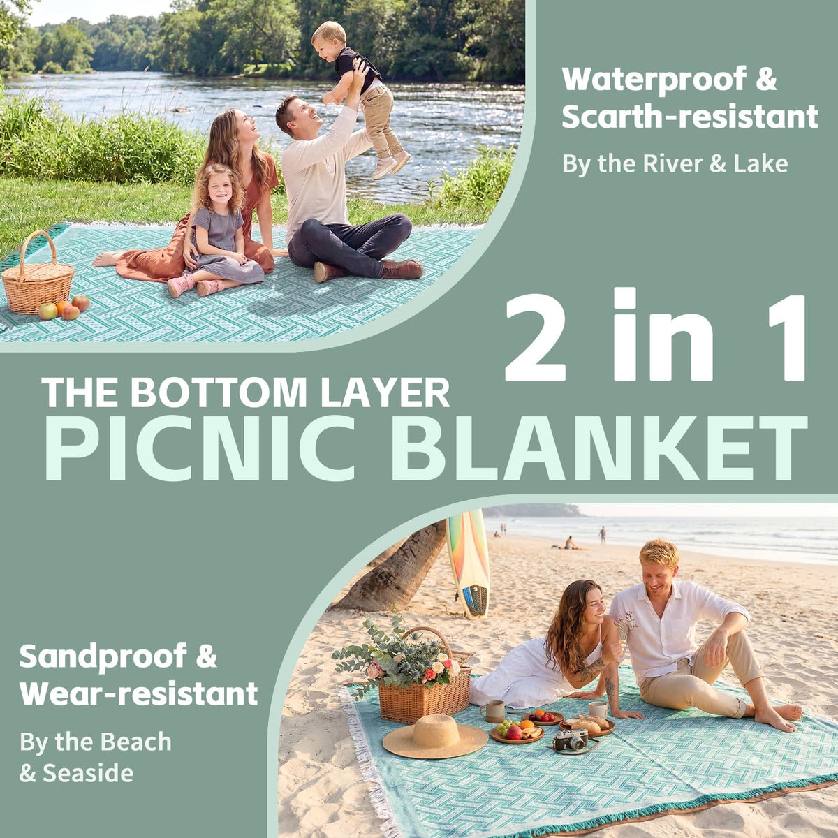 RYCHIC giant picnic mat laid out for beach lounging