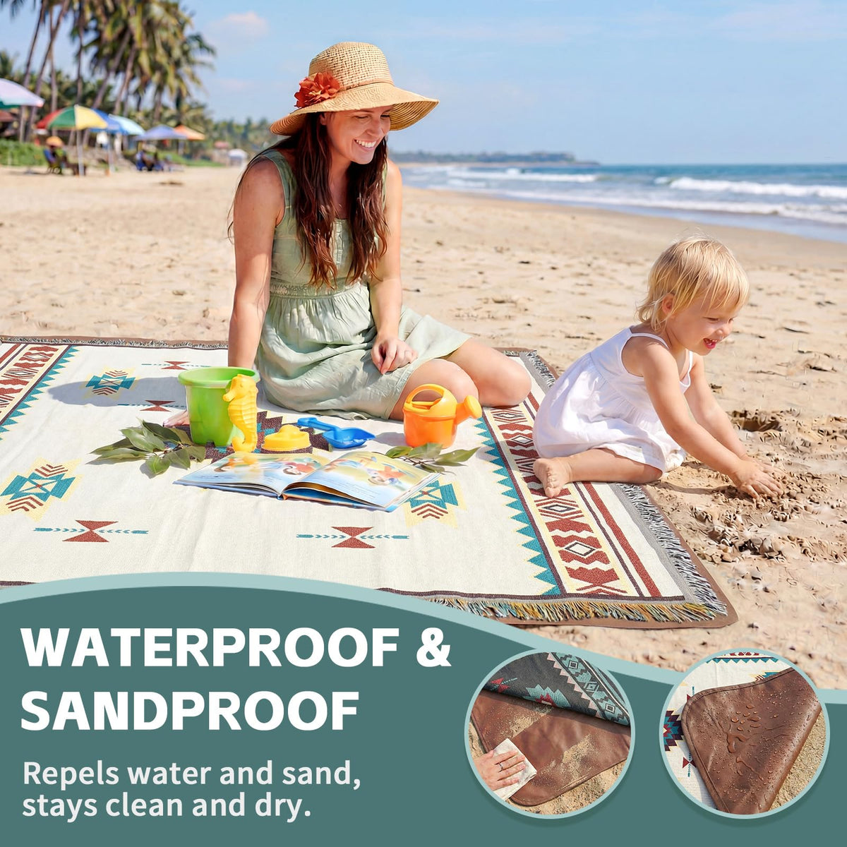 RYCHIC multi-use outdoor mat for picnics, beaches, or camping.