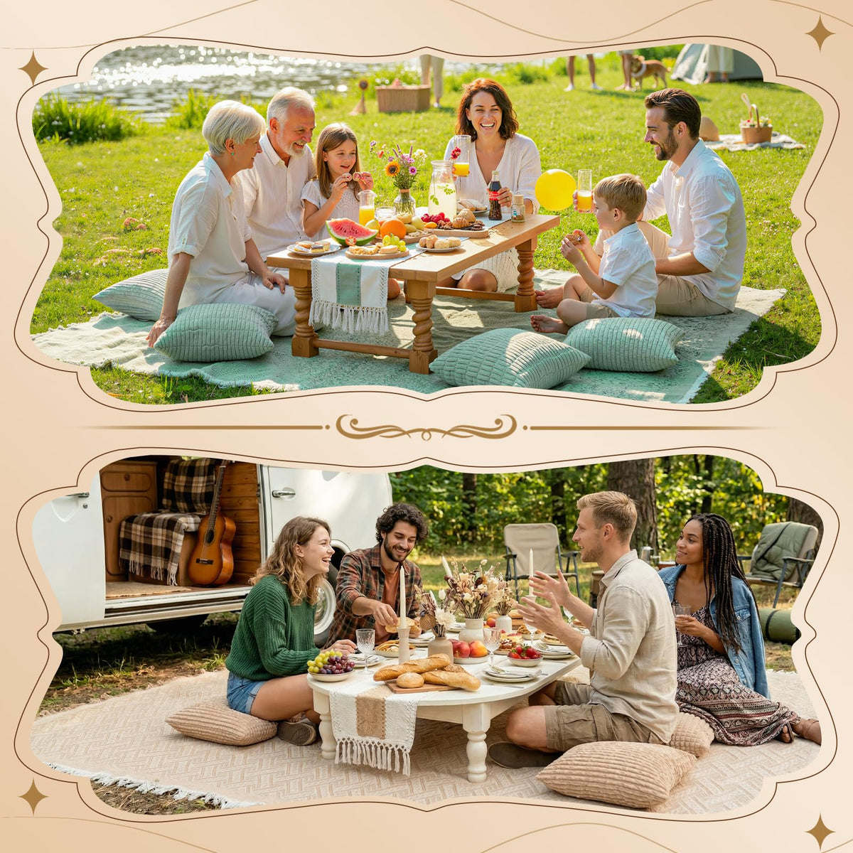 RYCHIC picnic blanket at the beach creates spacious seating.