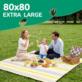 RYCHIC sandproof beach blanket ready for sun, sand, and seaside picnics.