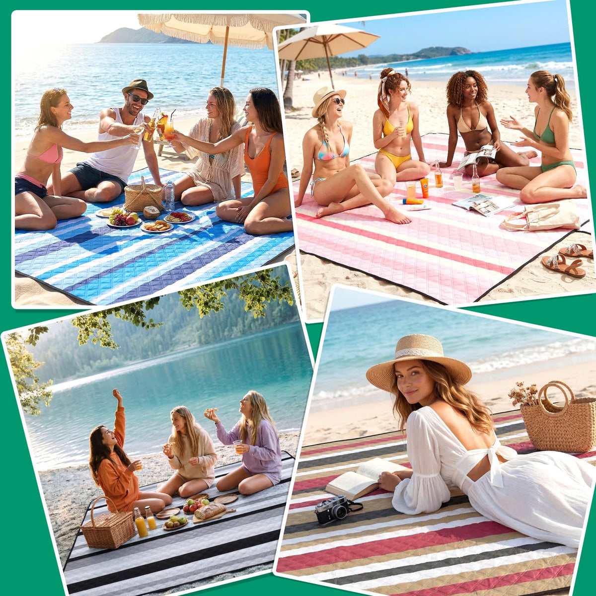 RYCHIC waterproof beach blanket used for camping under the stars