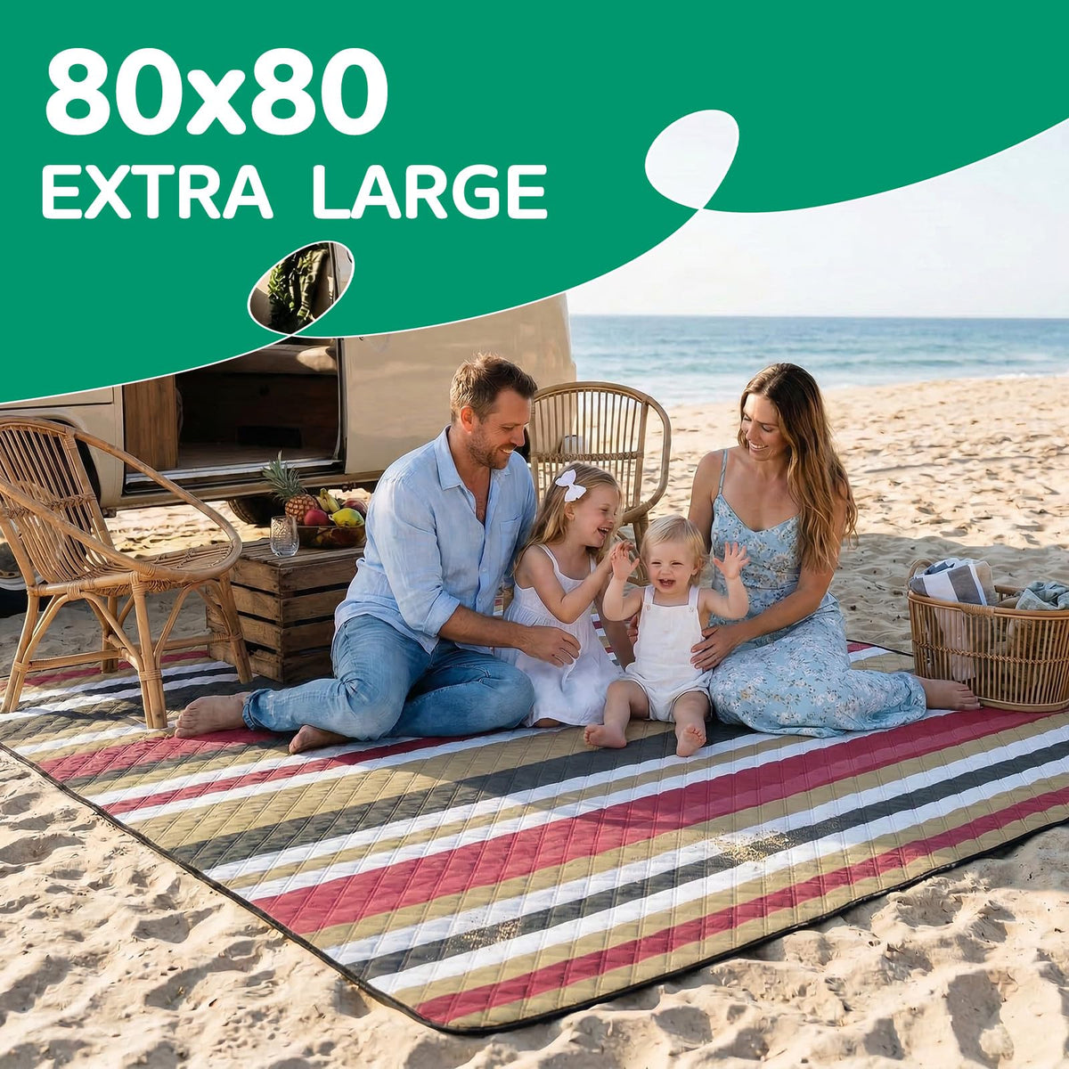 RYCHIC waterproof beach blanket folded for easy car travel