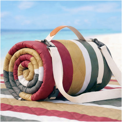RYCHIC waterproof beach blanket open for a family picnic with sand free comfort