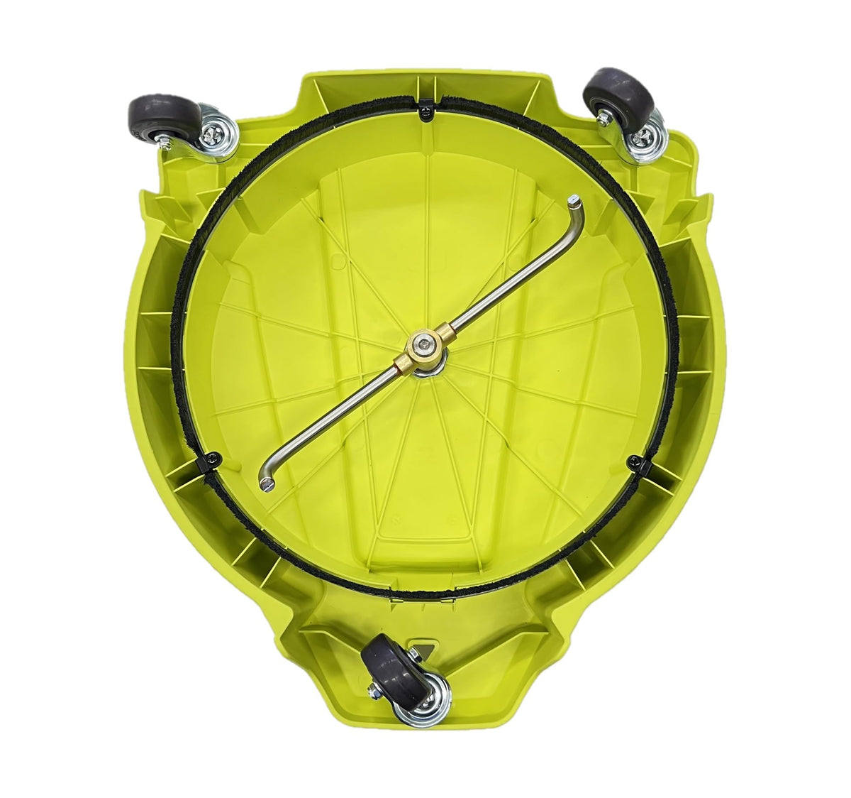 Ryobi caster wheels closeup showing smooth mobility on concrete.