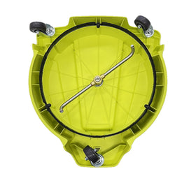 Ryobi caster wheels closeup showing smooth mobility on concrete.