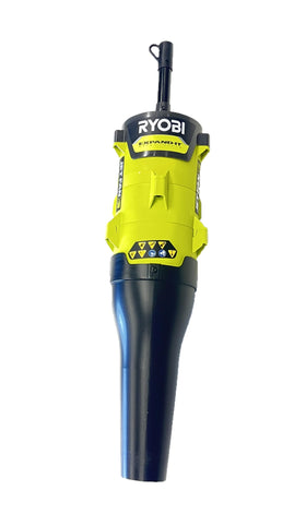 RYOBI Expand-It Jet Fan Blower attachment demonstrating a powerful 3-stage fan.
