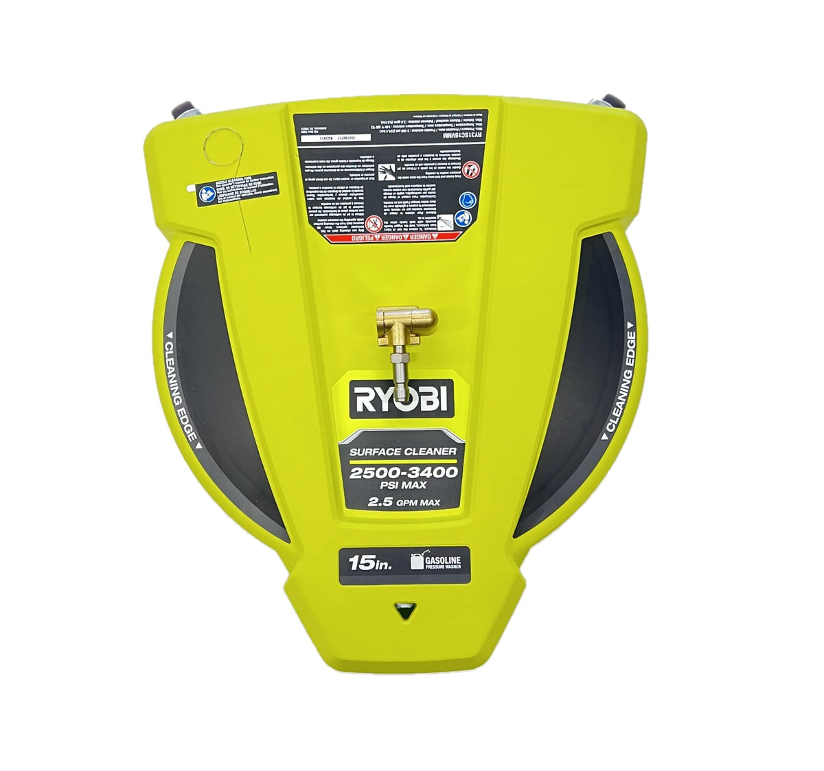 Ryobi gas-powered pressure washer engine top view for portable cleaning.