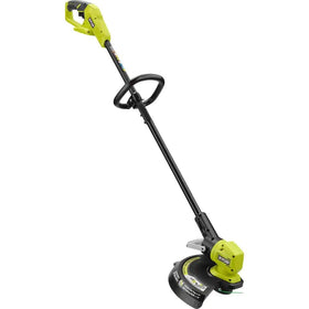 RYOBI ONEAND 18V trimmer ergonomic grip for comfortable all-day use.