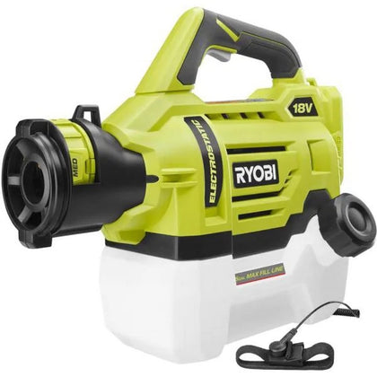 RYOBI ONE+ electrostatic sprayer delivers precise coverage for disinfectants up to 10 ft away