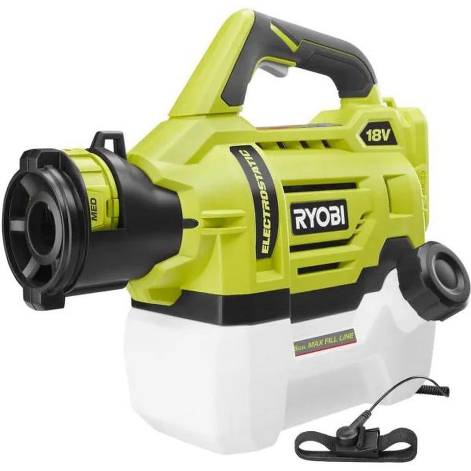 RYOBI ONE+ electrostatic sprayer delivers precise coverage for disinfectants up to 10 ft away