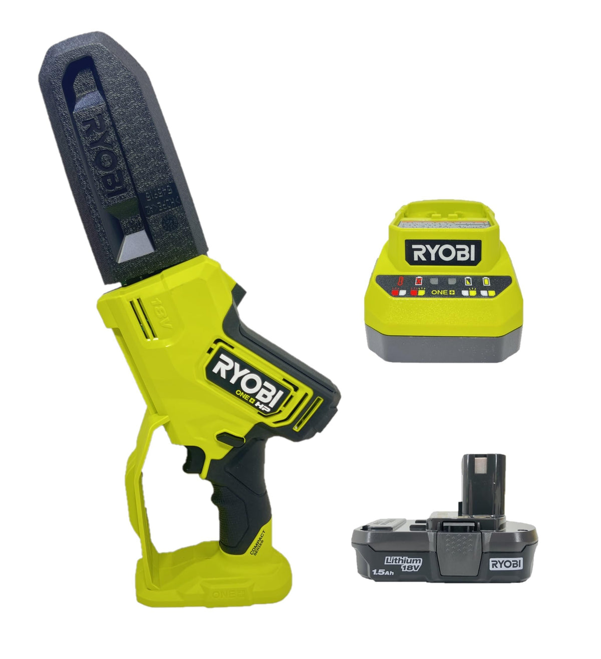RYOBI ONE+ HP 6-inch pruning chainsaw front view for precise pruning and maneuverability
