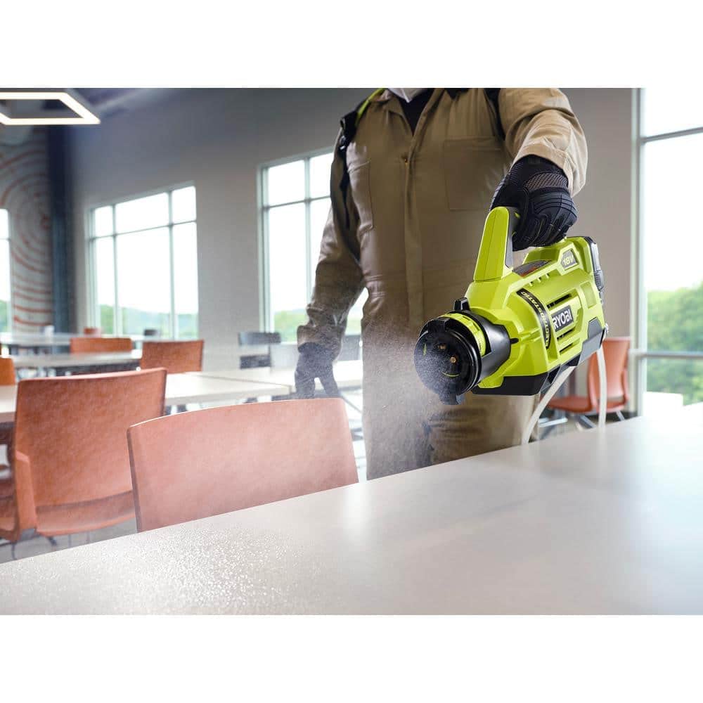 RYOBI ONE+ high-pattern spray reaches distant surfaces with broad coverage.