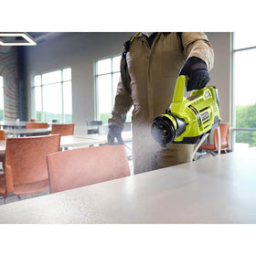 RYOBI ONE+ high-pattern spray reaches distant surfaces with broad coverage.