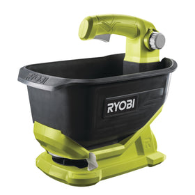 RYOBI OSS1800 salt spreader body shows compact, easy-to-store design for round-the-yard tasks.